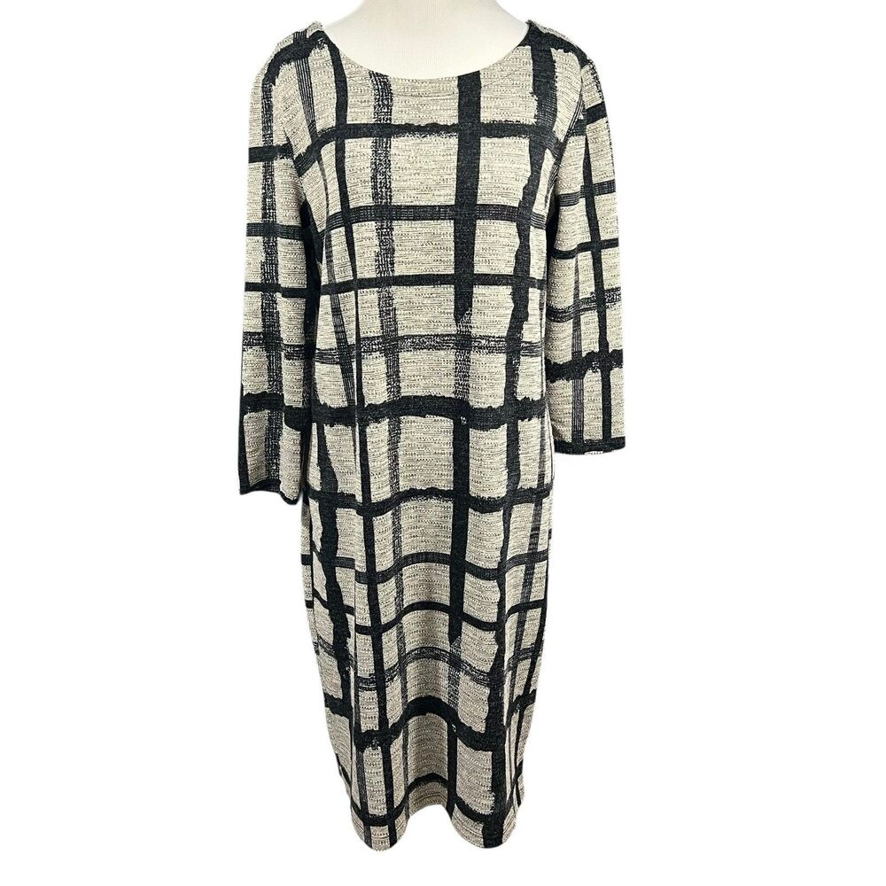 Cato Womens Large Enchanted Burlap Dress Gray Black Lined Versatile Office